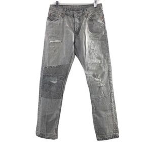 Levi's 501 Straight Leg Jeans Womens 29x32 Gray Patchwork Distressed Denim